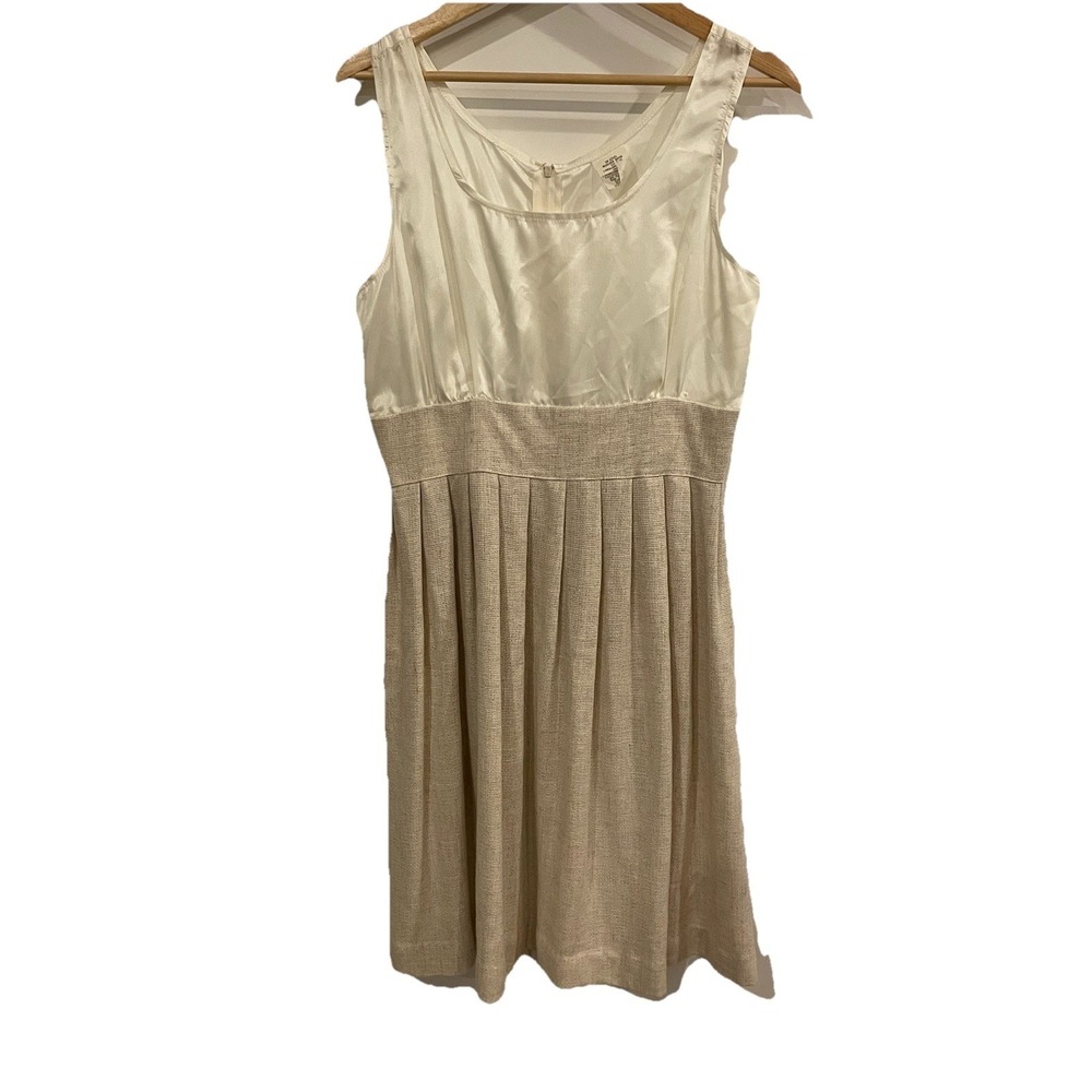 Vtg Flax Linen Blend Dress Sz 8 Sleeveless Minimalist Spring Summer